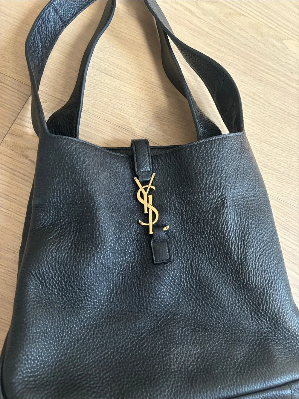 Saint Laurent Black Leather Tote with Gold YSL Charm - Picture 1 of 9